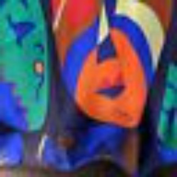 Designer Symphont Faces MASKS Blue Green Red Orange Yellow 35" Crepe Silk Scarf - Picture 2 of 2